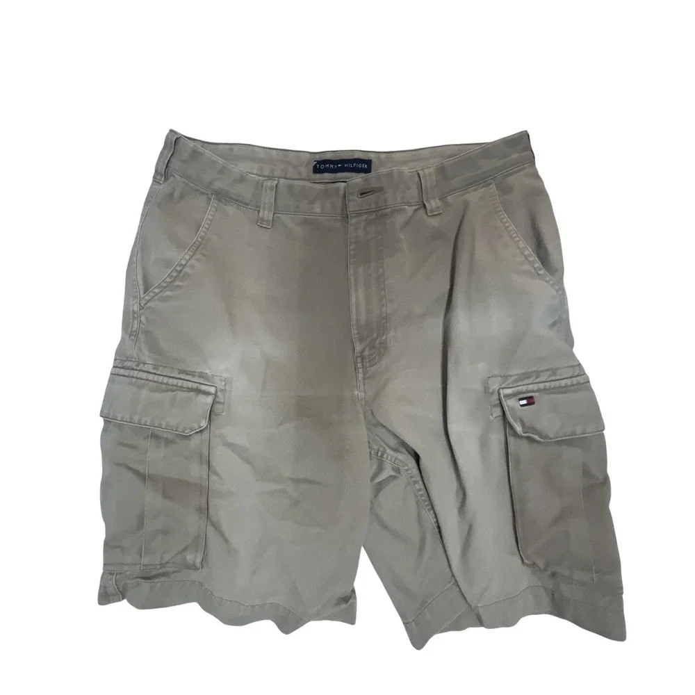 Tommy Hilfiger Mens Tan Khaki Cotton Cargo‎ Shorts Size 33 Classic Utility